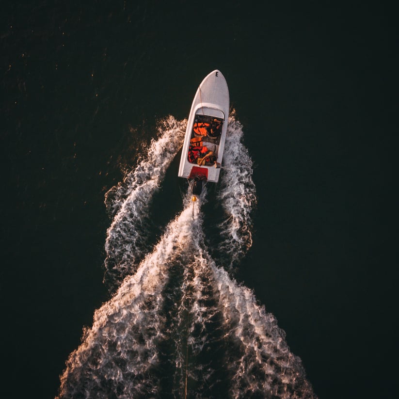 Aerial Photo of White Boat